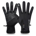 Winter cycling gloves with touchscreen fingertips and non-slip palm in black and grey, unisex sizes M to XXL