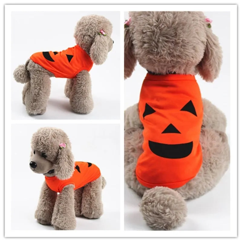 Halloween pet pumpkin clothes in orange cloth with smiley face design for cats and small dogs
