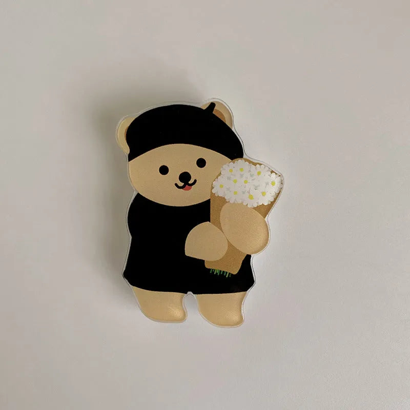 Brown Bear Series airbag bracket mobile phone holder in white epoxy resin, universal style, one piece