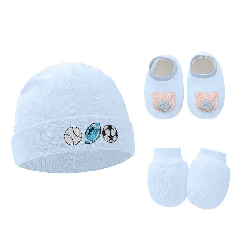 Baby cotton gloves hand foot cover set with pullover cap in multiple colour options