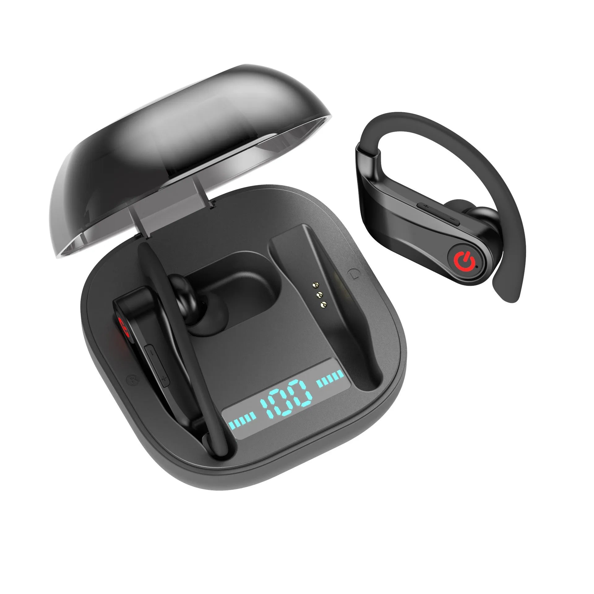 Wireless TWS Bluetooth headset in black with charging case for music and calls