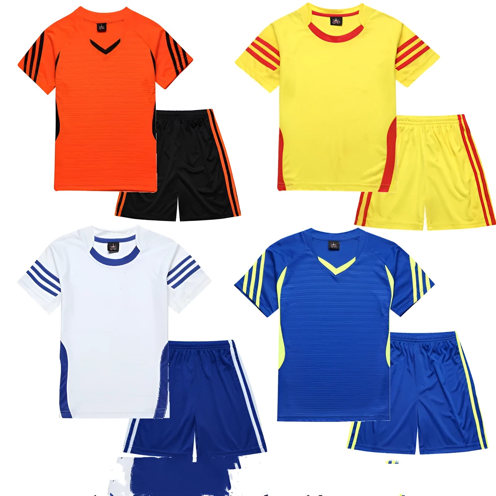 Children's football suit player version short suit in blue with white trim, available in multiple sizes