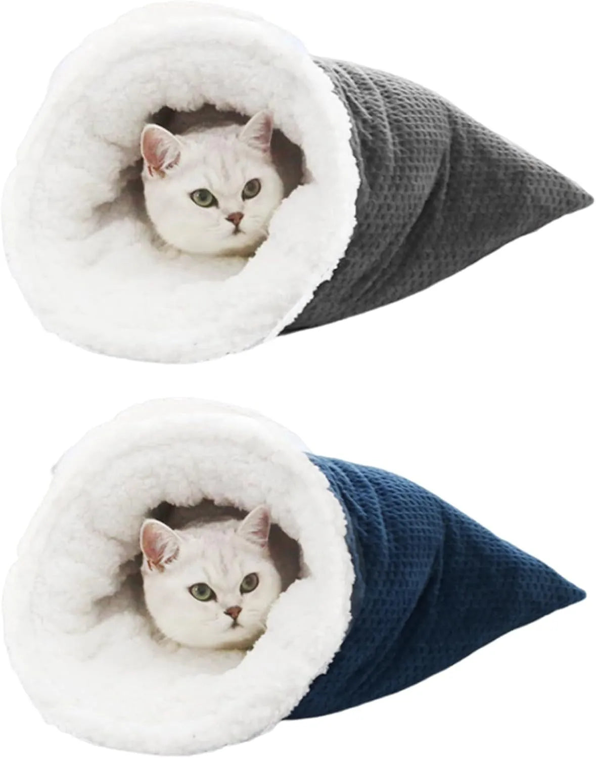 Gray cat winter sleeping bag with removable crinkle sack semi-enclosed cave for cats up to 6kg, 50x47cm bag body