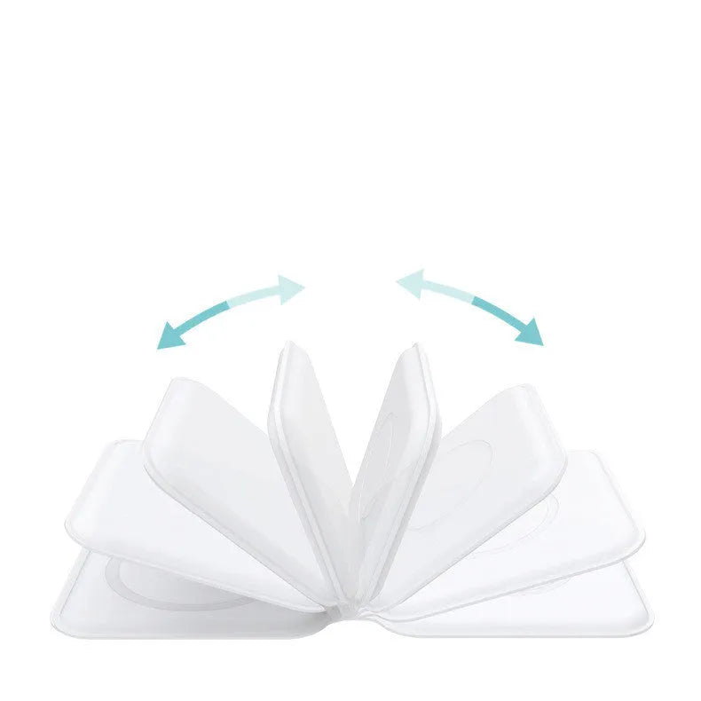 White foldable magnetic wireless charging dock showing two charging surfaces on a desk.
