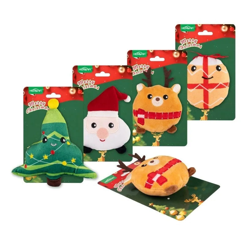 Christmas cat plush toy with catnip in Santa Claus, Christmas tree, elk, or smiling egg designs
