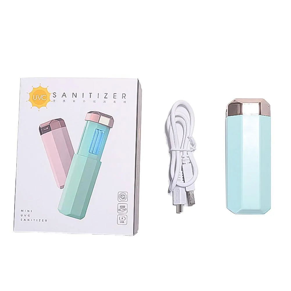 Portable UVC ozone USB germicidal wand, 253.7nm, folded 37.5x37.5x98mm, blue or pink