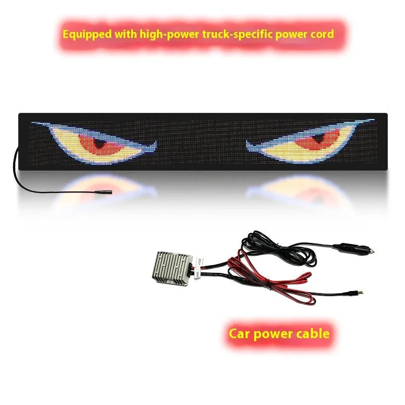 Flexible LED display for car windshield with animated eyes, 1500-2000nit brightness, USB interface, black and white design