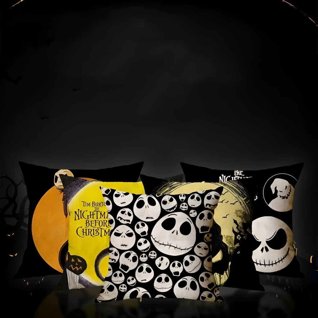 Linen skull Halloween pillow cover, 45x45cm square cushion case available in 34 listed colours