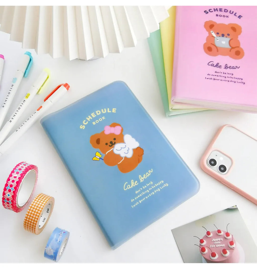 Little Bear plastic sleeve schedule book with heart pattern, 19x13cm, in pink