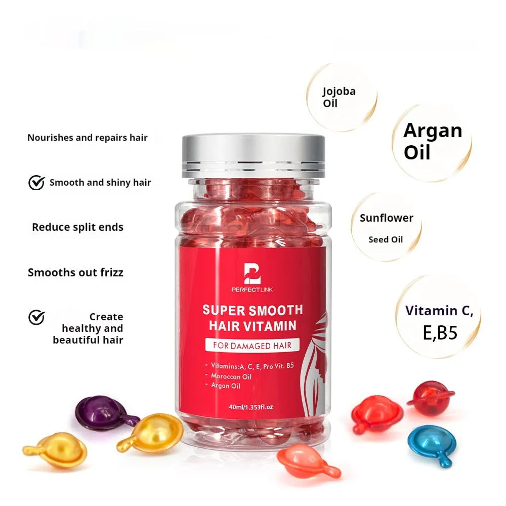 Hair care essential oil 40ml bottle in blue gold pink purple red yellow colours for frizzy hair treatment