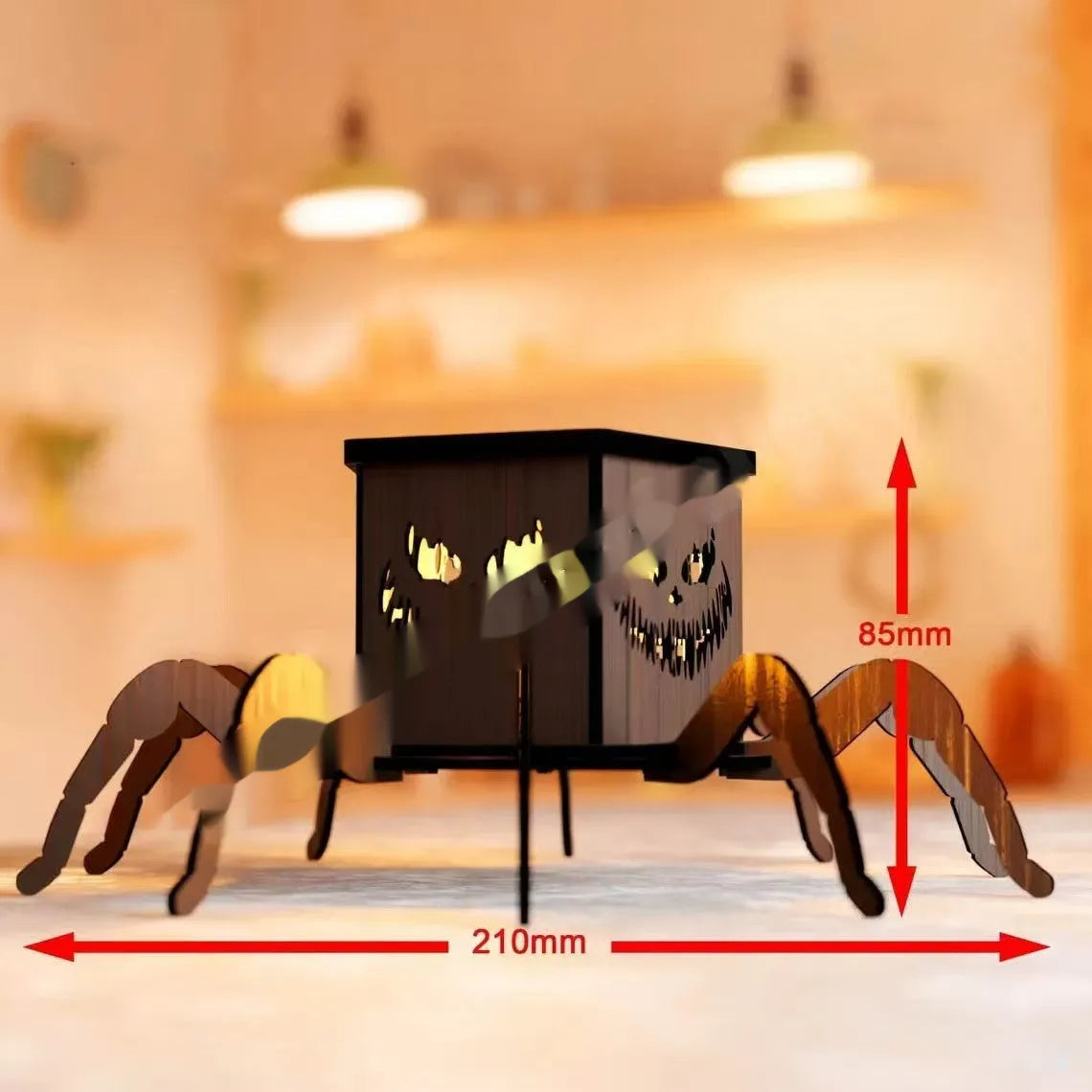 Wooden spider lantern candlestick Halloween decoration measuring 21cm by 8.5cm