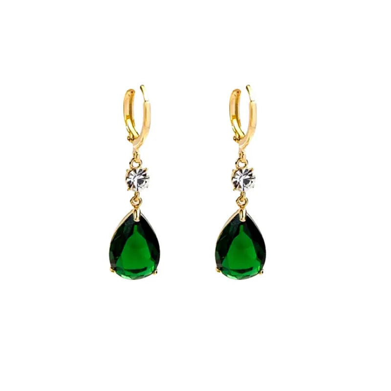 Emerald green geometric teardrop alloy earrings with drop design