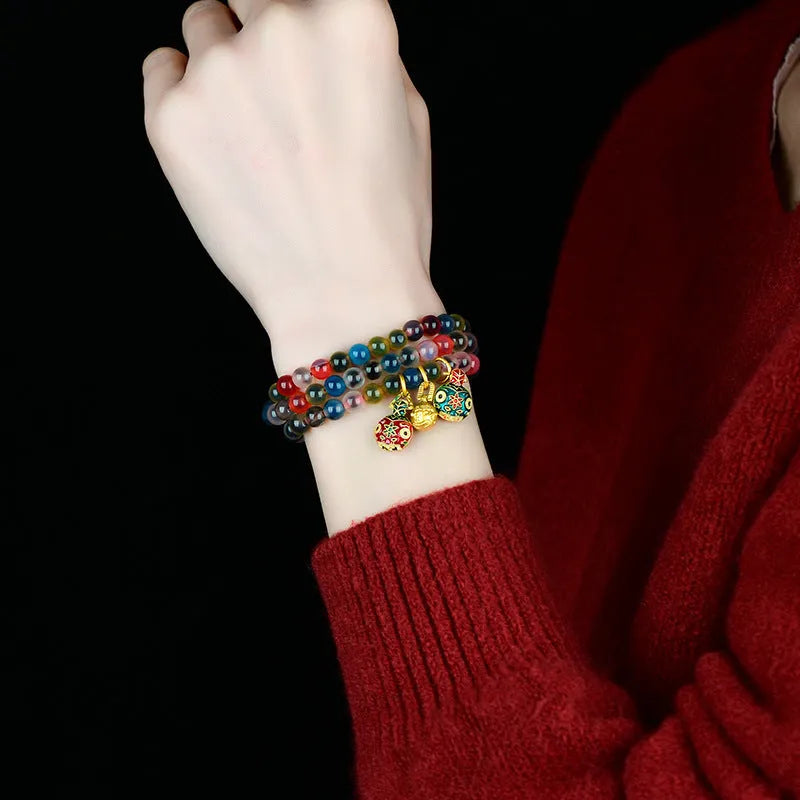 Dzogchen half-pond agate bracelet in fragrant grey with sugar heart and swallowing gold beast design.