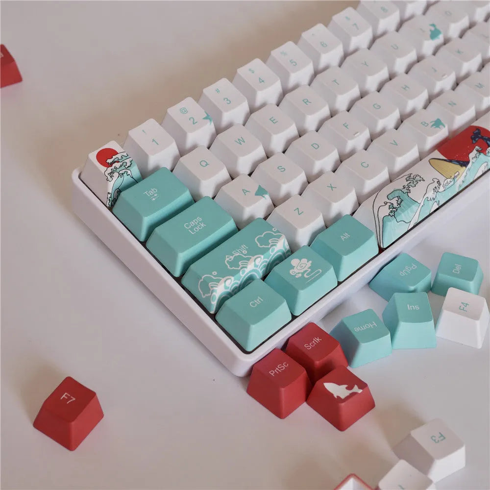 Coral Sea themed PBT keycap set with five-sided sublimation printing for XIAO YAN mechanical keyboard