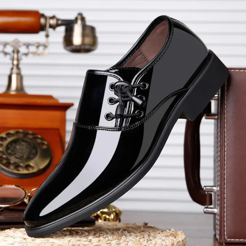 Black and brown business formal men's shoes with rubber sole and artificial PU upper