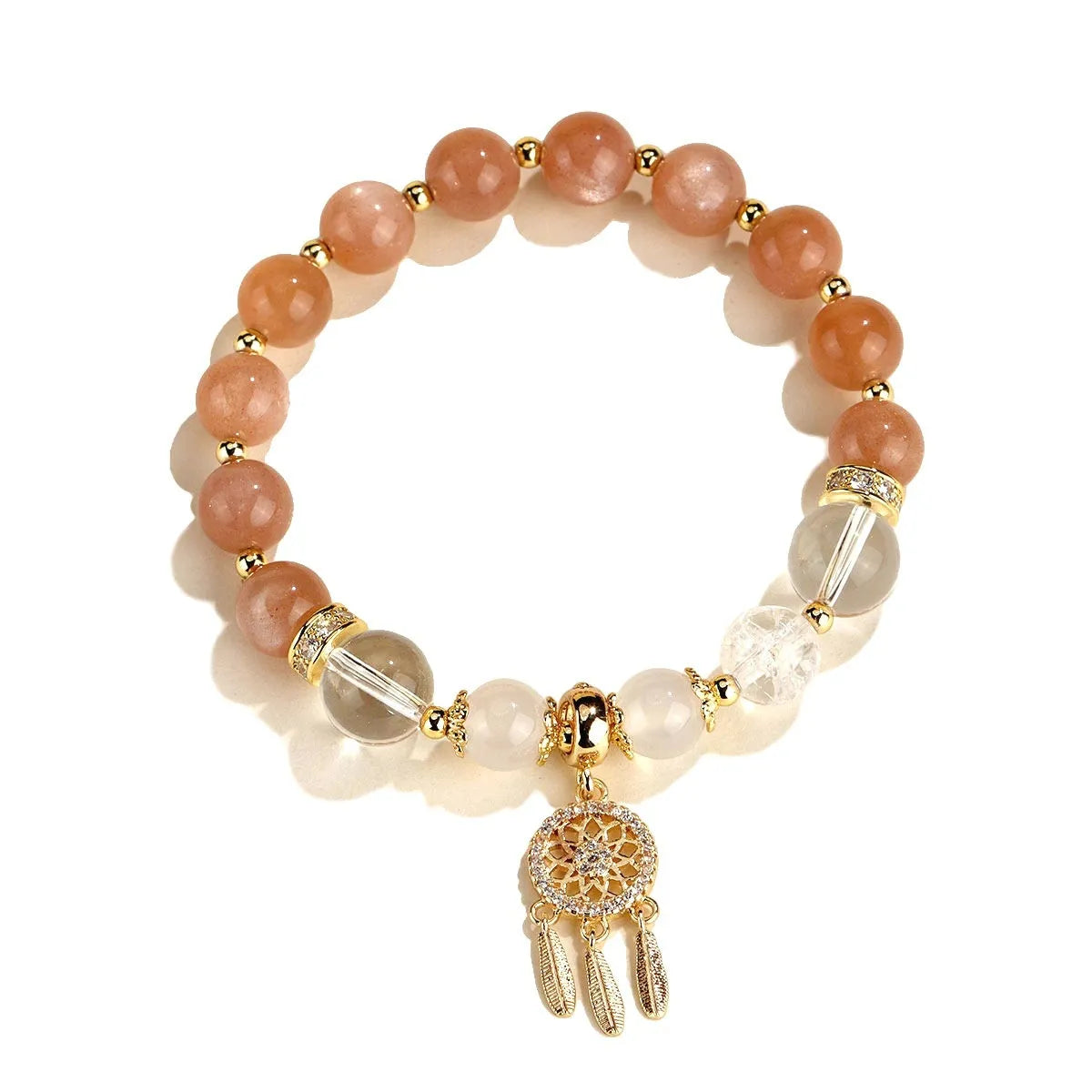 Chinese style white crystal tassel bracelet for women with electroplated finish and gemstone beads
