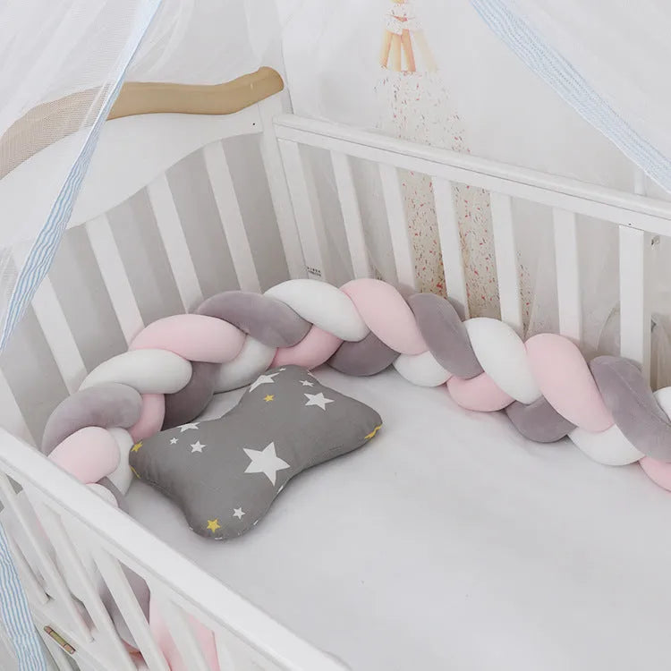 Flexible braid knot baby bumper cushion in soft spandex velvet for crib protection
