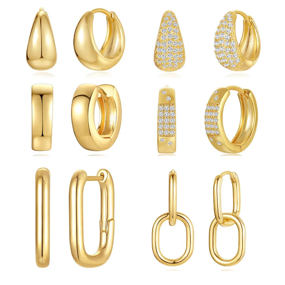 Brass diamond earclip earrings with geometric round design and gold electroplated finish