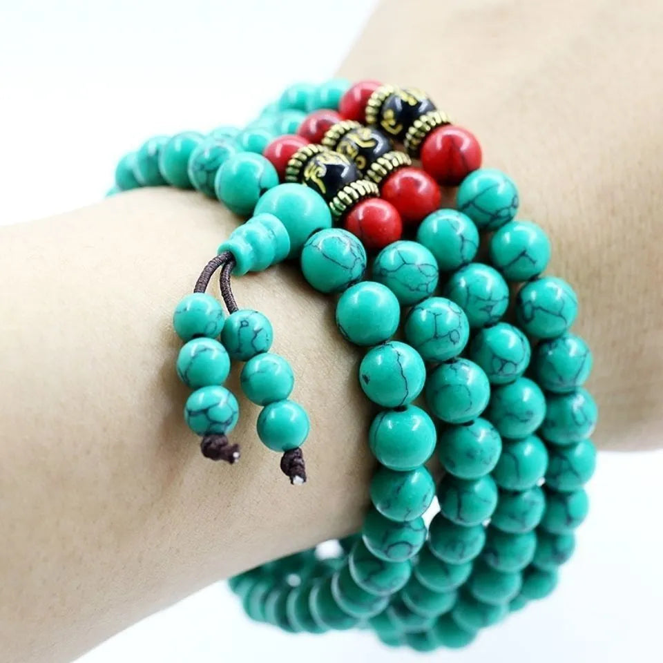 108 beads turquoise meditation bracelet with 6mm synthetic stone powder round beads