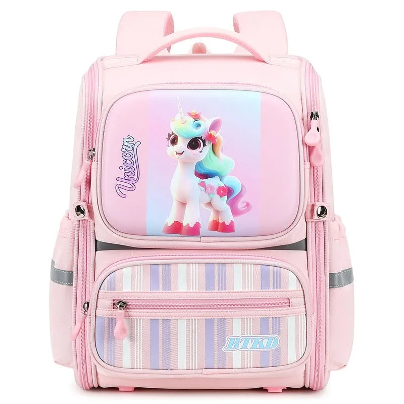 Childlike cute astronaut schoolbag in Dark Blue & Red with geometric pattern and air pillow belt
