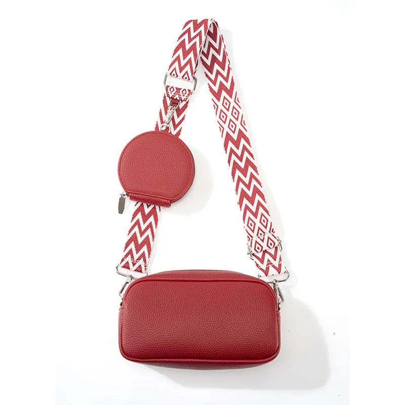 Women's soft PU crossbody bag in horizontal square shape with one shoulder strap, shown in available colour options