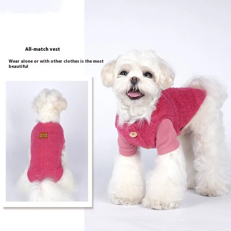 Cotton Korean-style cashmere vest dog jumper for small dogs in blue, red, or yellow