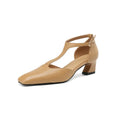 Wine red sheepskin leather retro shoes with square toe, chunky heel, and ankle buckle.