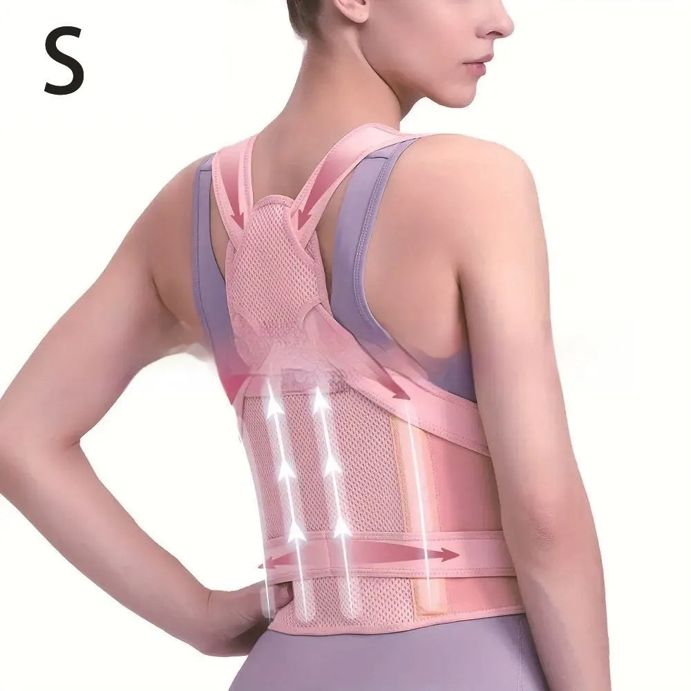 Back ring waist posture correction fixing band in spandex, black colour, shown on a model for size reference