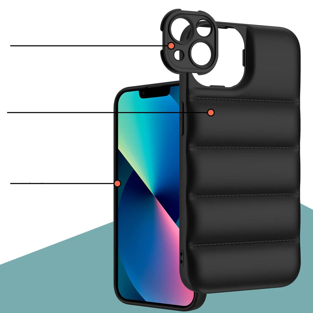Down Jacket TPU iPhone protective case in solid colours showing front and back views