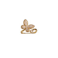 14K gold-plated C-type ring with white shell butterfly pearl and clear zircon stones on adjustable open band