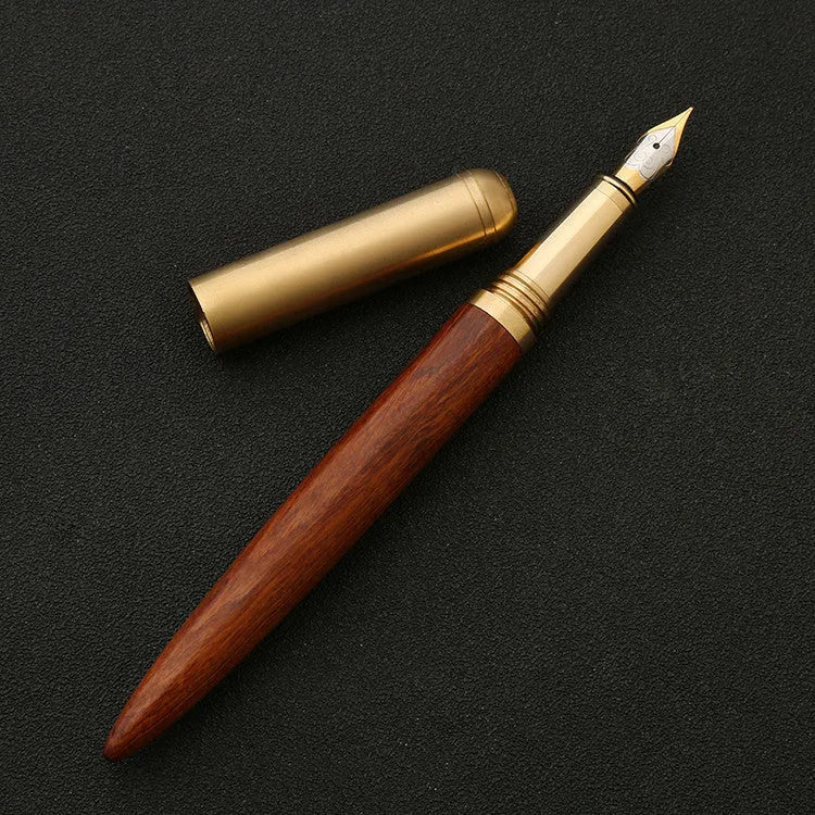 Brass sandalwood signature pen with wood grain visible on 14cm long writing instrument