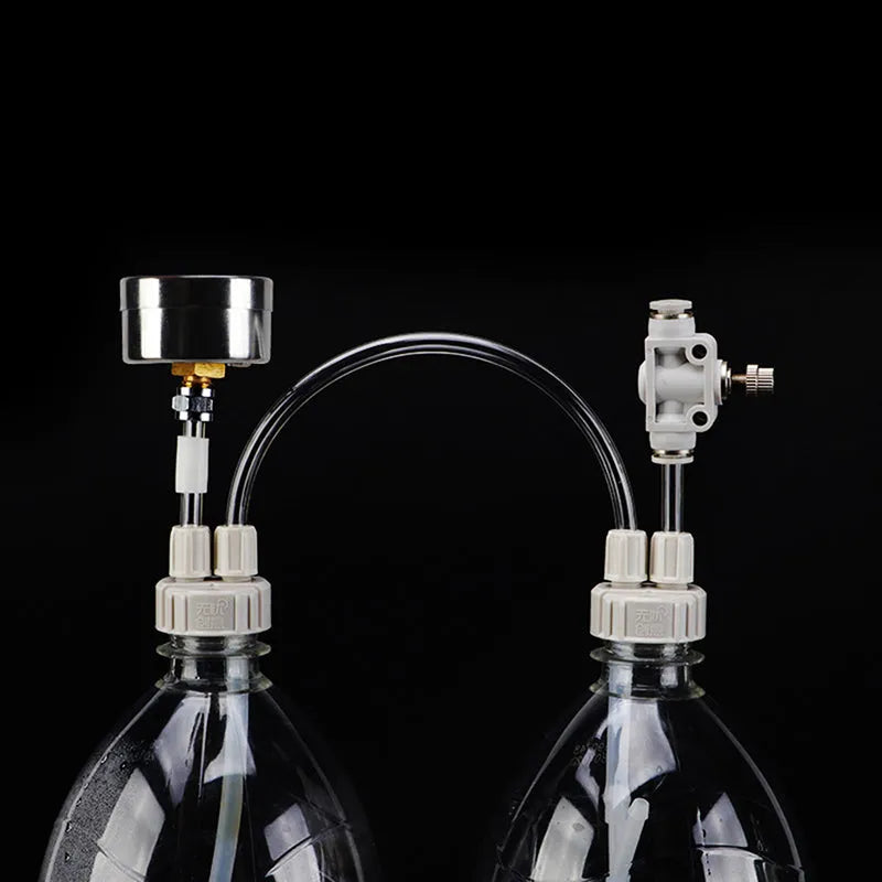 Plastic aquarium CO2 generator with attached needle valve and pressure gauge for fish tank use