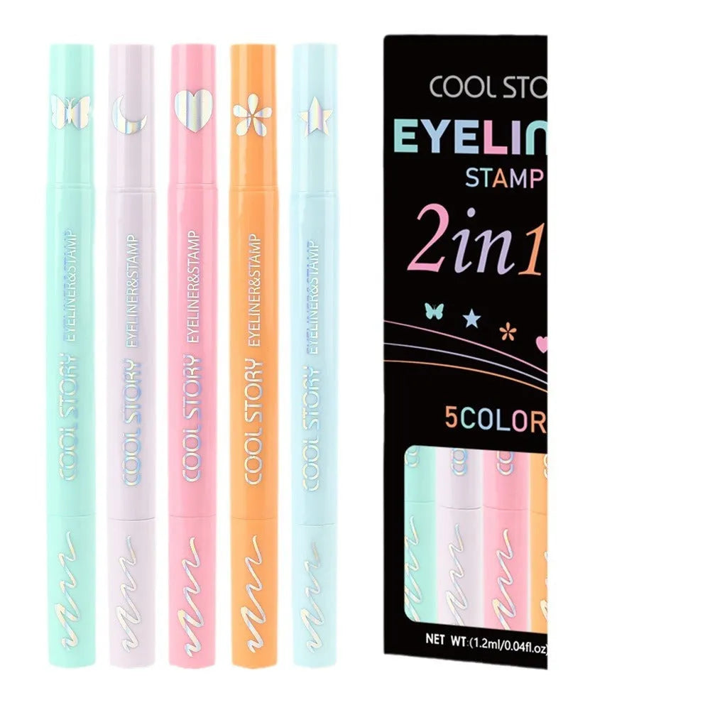Double-headed seal eyeliner set of 5 colours pink aqua blue pink purple cyan maroon liquid eyeliner 1.2mL each