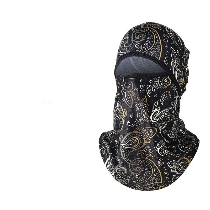 Cotton motorcycle head cover with dome cap style shown in black colour option