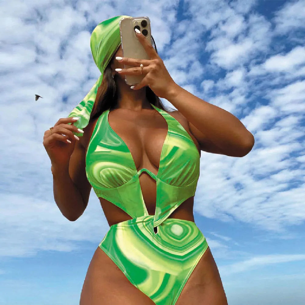 Women's striped push-up backless one-piece swimsuit in polyester, available in dark blue