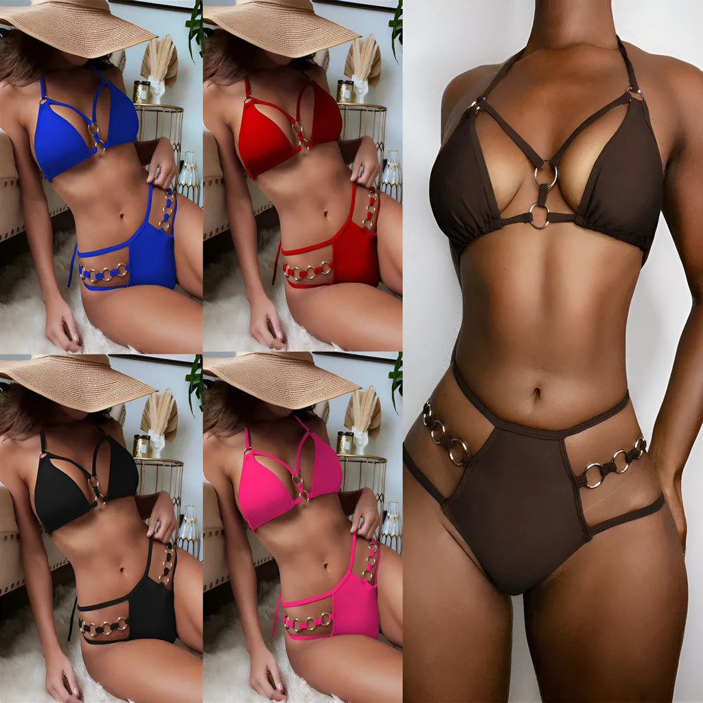 Women's separated nylon bikini swimwear set in multiple colours