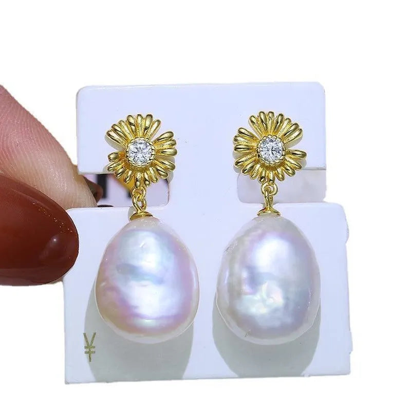S925 sterling silver Baroque floral earrings with a silver ring holder in gold and silver colour options.