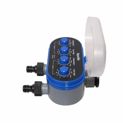 Intelligent irrigation automatic watering device with dual timer display and battery compartment
