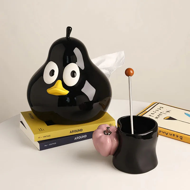 White porcelain ceramic tissue box with cute pear design in green colour option