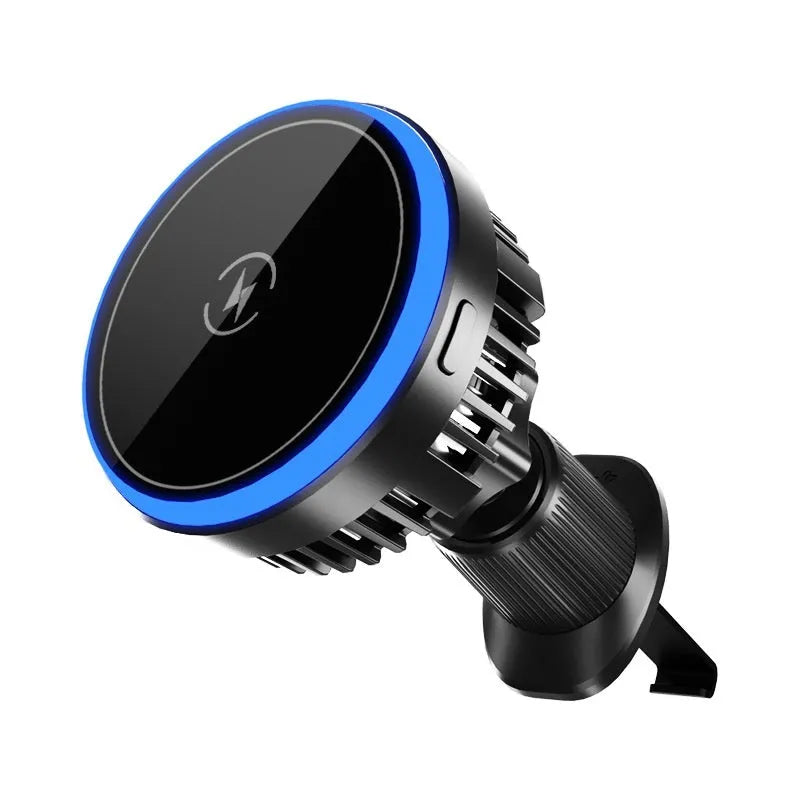 Magnetic car wireless charger navigation rack in black with Type-C input for dashboard mounting