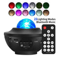 Black parallel style starry sky projection lamp with remote control on desktop