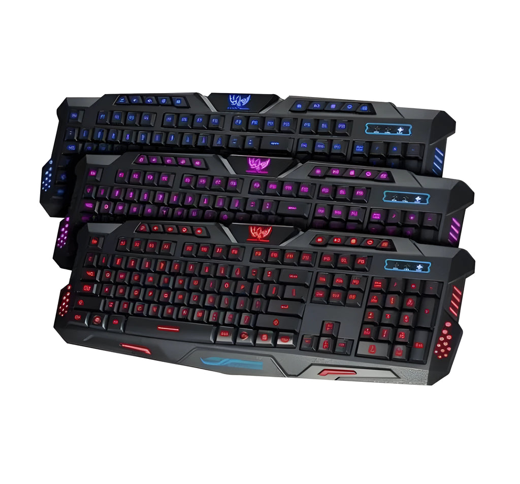 M200 Mechanical Warframe black keyboard with tri-colour red blue purple backlight and 1.5m cable