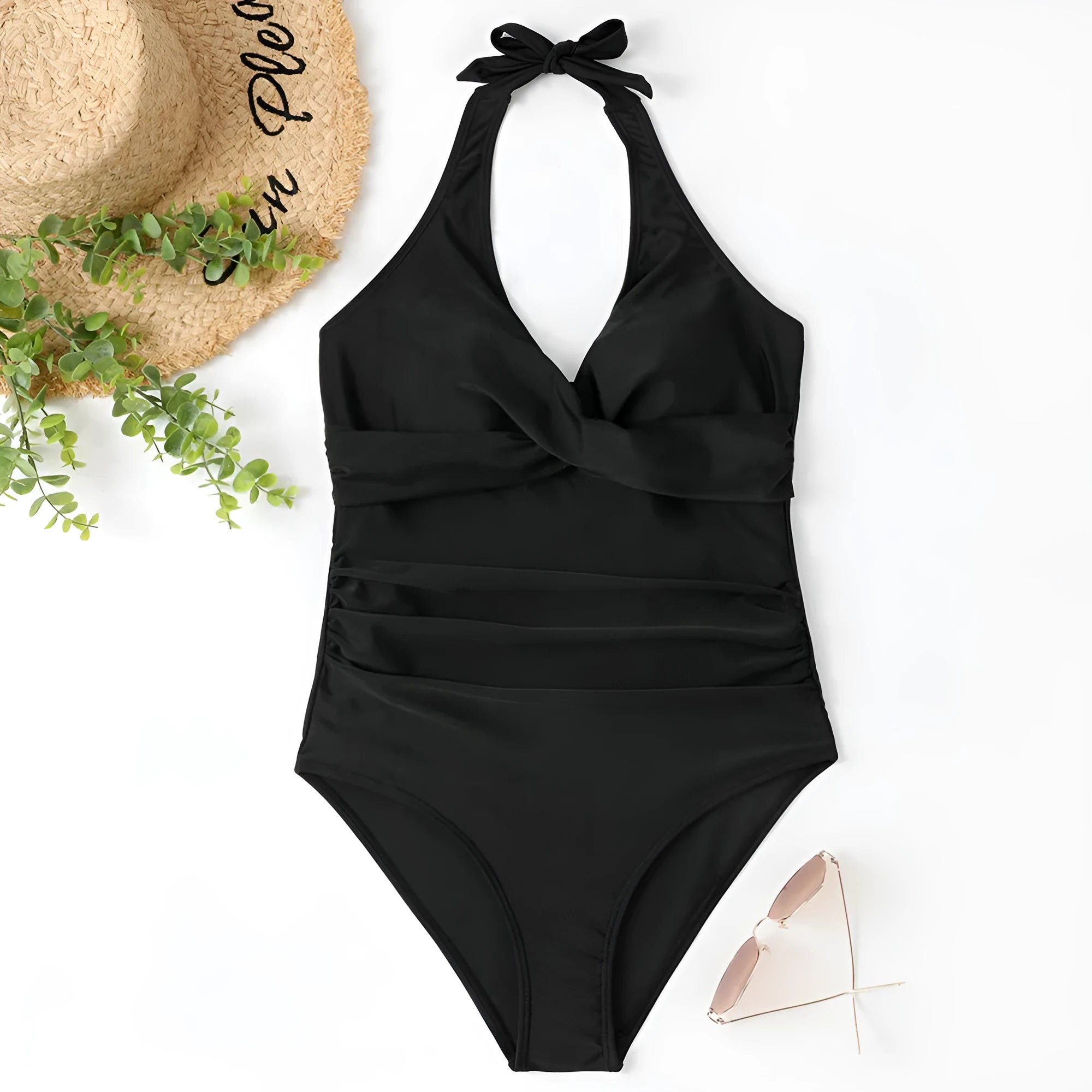 Women's solid colour one-piece swimsuit with fashion cross Bikini style design in five colour options