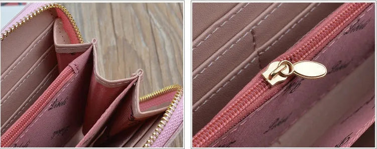 Women's long zip wallet in pu leather, size 19.5cm, multiple colour options including green and blue