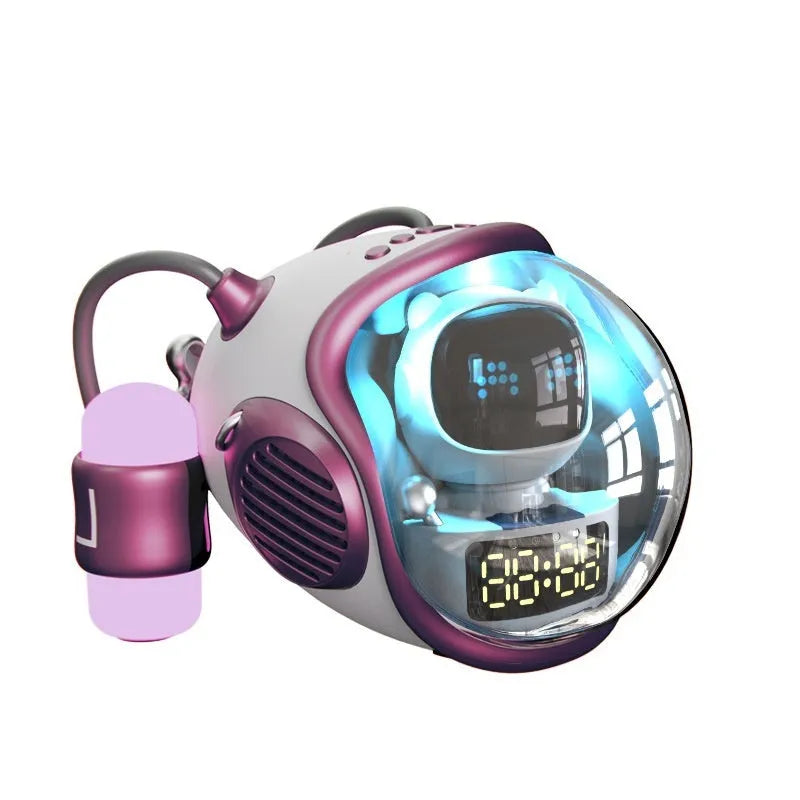 M60 spacecraft Bluetooth speaker in white with AI voice and rhythm ambience light on a desktop