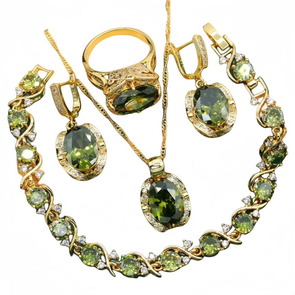 Women's rhinestone zircon jewellery set with cross, crown, and Roman numeral designs on a snake bones chain.