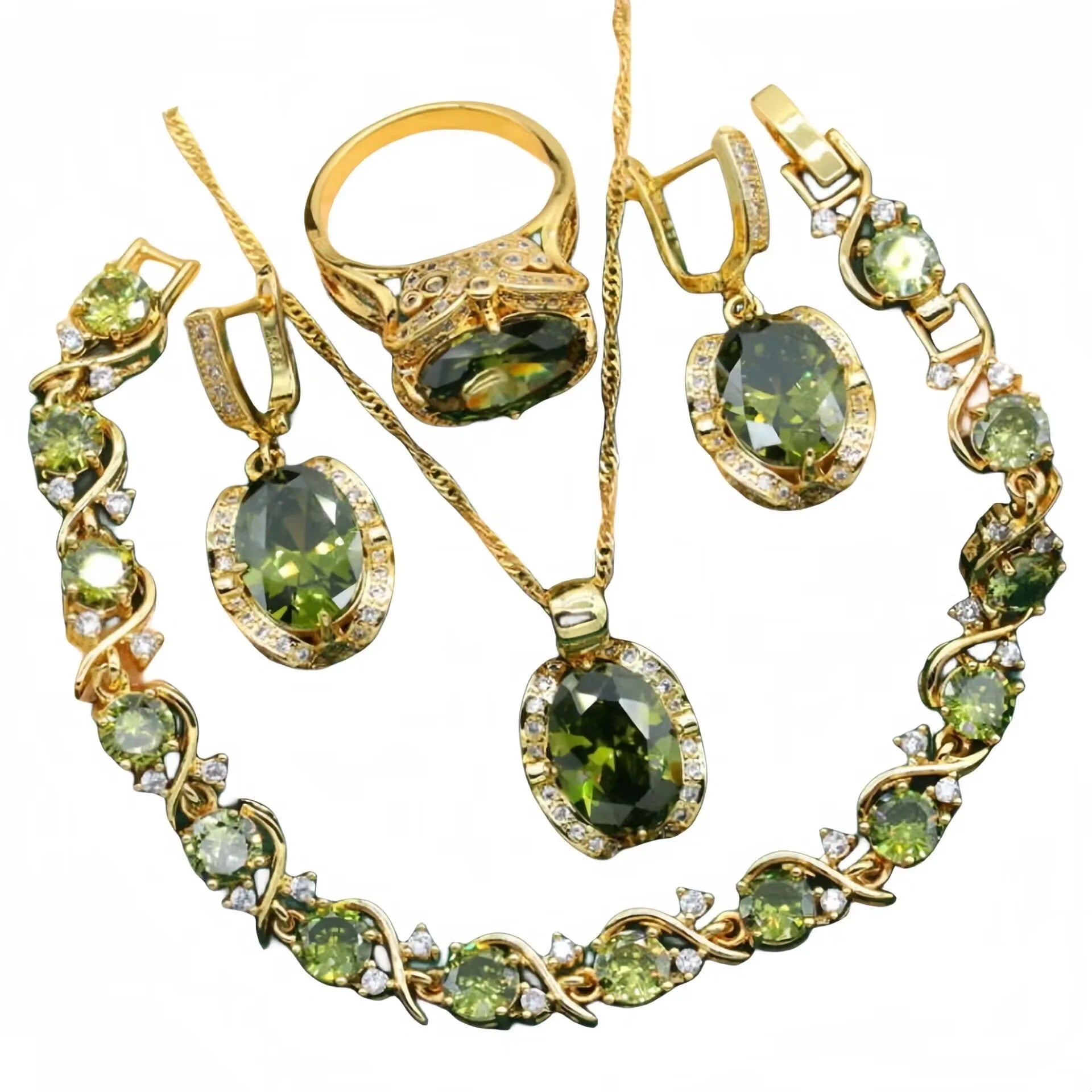 Women's rhinestone zircon jewellery set with cross, crown, and Roman numeral designs on a snake bones chain.