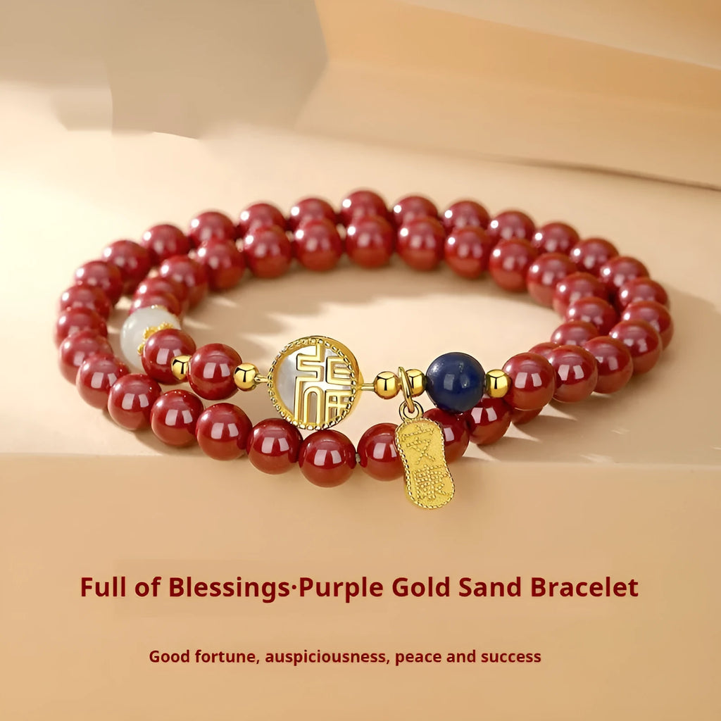 Women's 925 sterling silver bracelet with blessing card, cinnabar charm, white shell accents and engraved characters