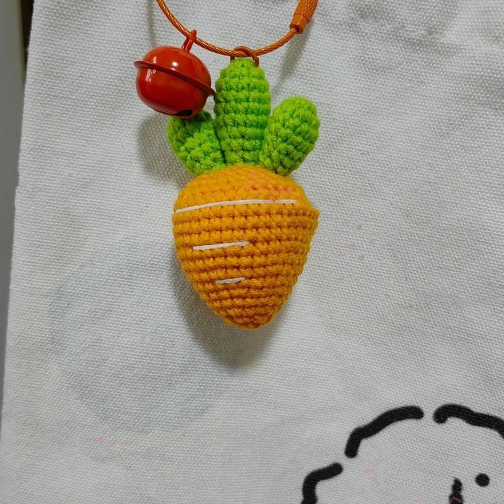 Colourful wool felt cartoon carrot keychain pendant with attachment loop