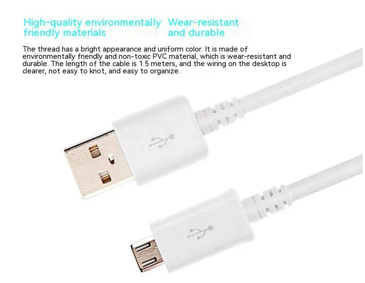 Black and white Android smartphone Micro USB data cable with 1 metre length for charging and data transfer